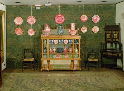 An Aesthetic Interior showing works by William Morris and William de Morgan by English School